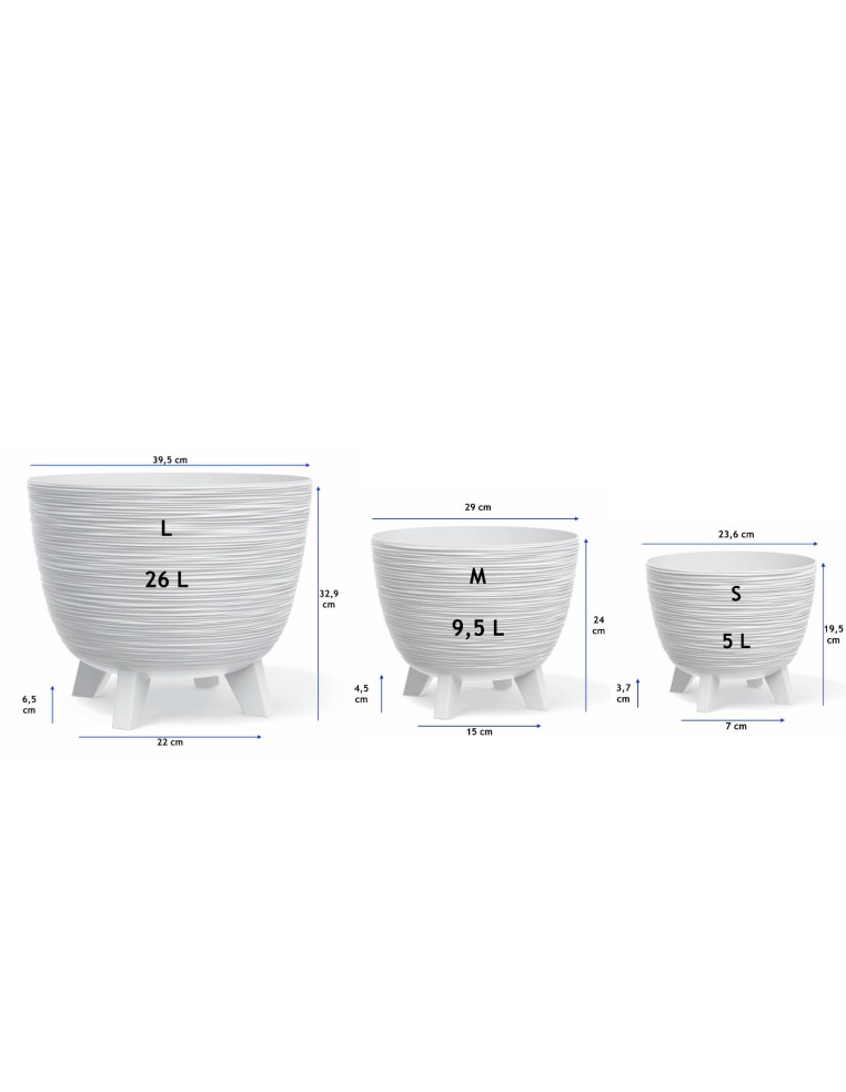Pot de fleurs rond L Ø40 × 33 cm strié, 26 L – Blanc | Töpferkönig