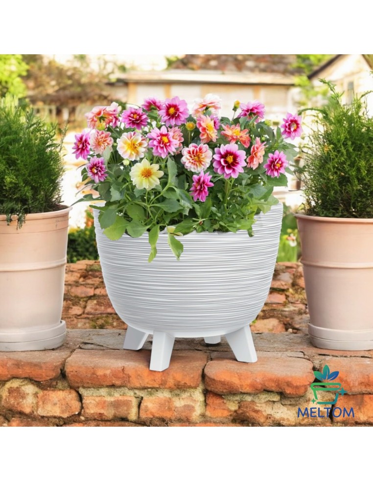 Maceta redonda L Ø40 × 33 cm estriada, 26 L – Blanco | Töpferkönig