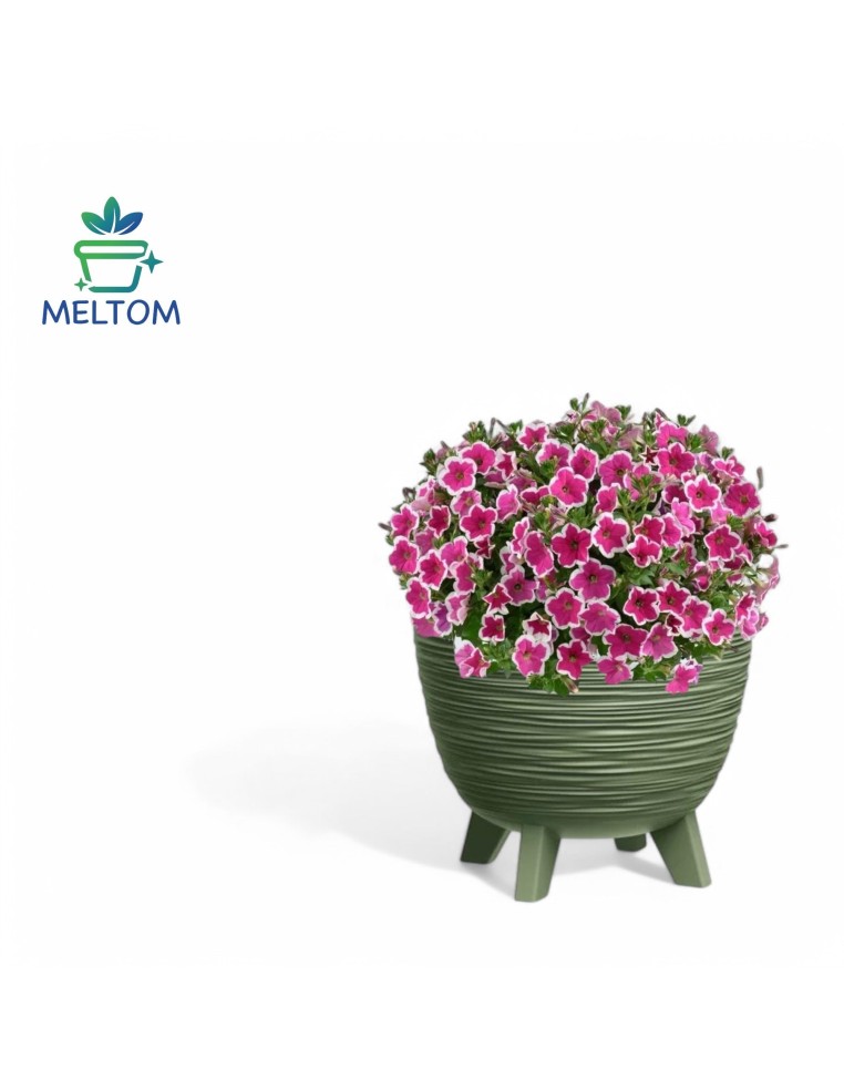 Maceta redonda L Ø40 × 33 cm estriada, 26 L – Verde | Töpferkönig