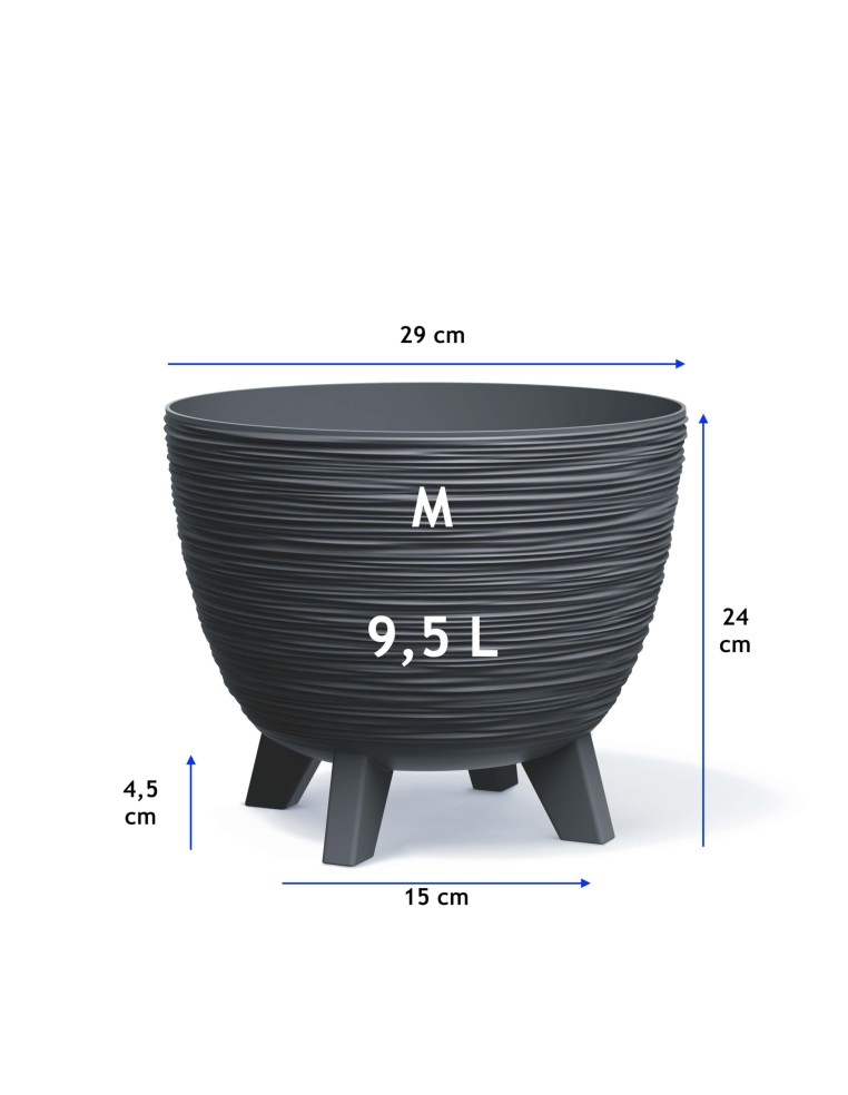 Vaso rotondo M Ø29 × 24 cm rigato, 9,5 L – Antracite | Töpferkönig