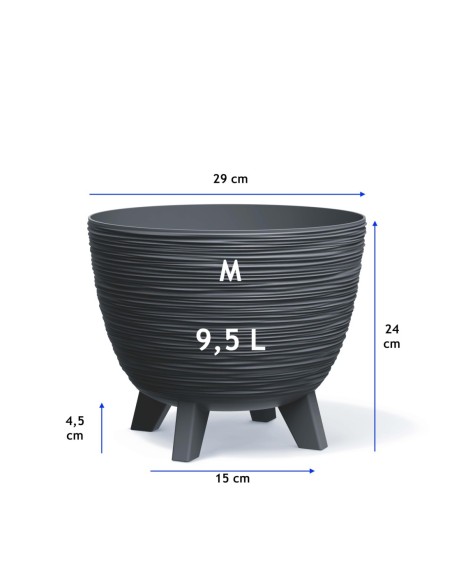 Maceta redonda M Ø29 × 24 cm estriada, 9,5 L – Antracita | Töpferkönig