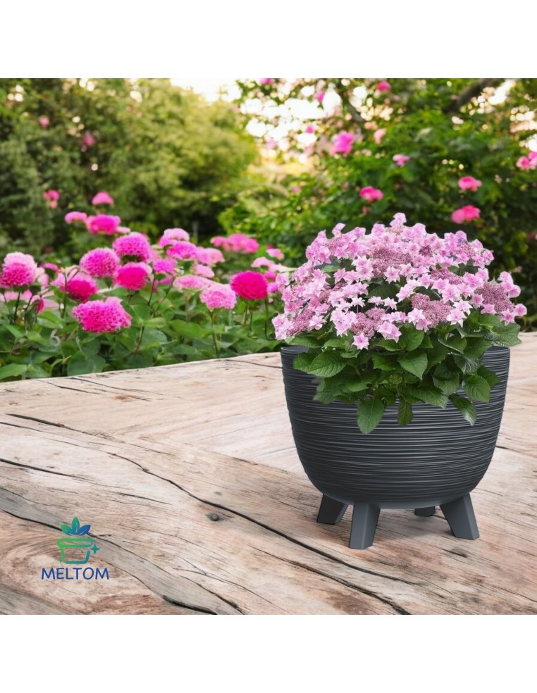 Pot de fleurs rond M Ø29 × 24 cm strié, 9,5 L – Anthracite | Töpferkönig