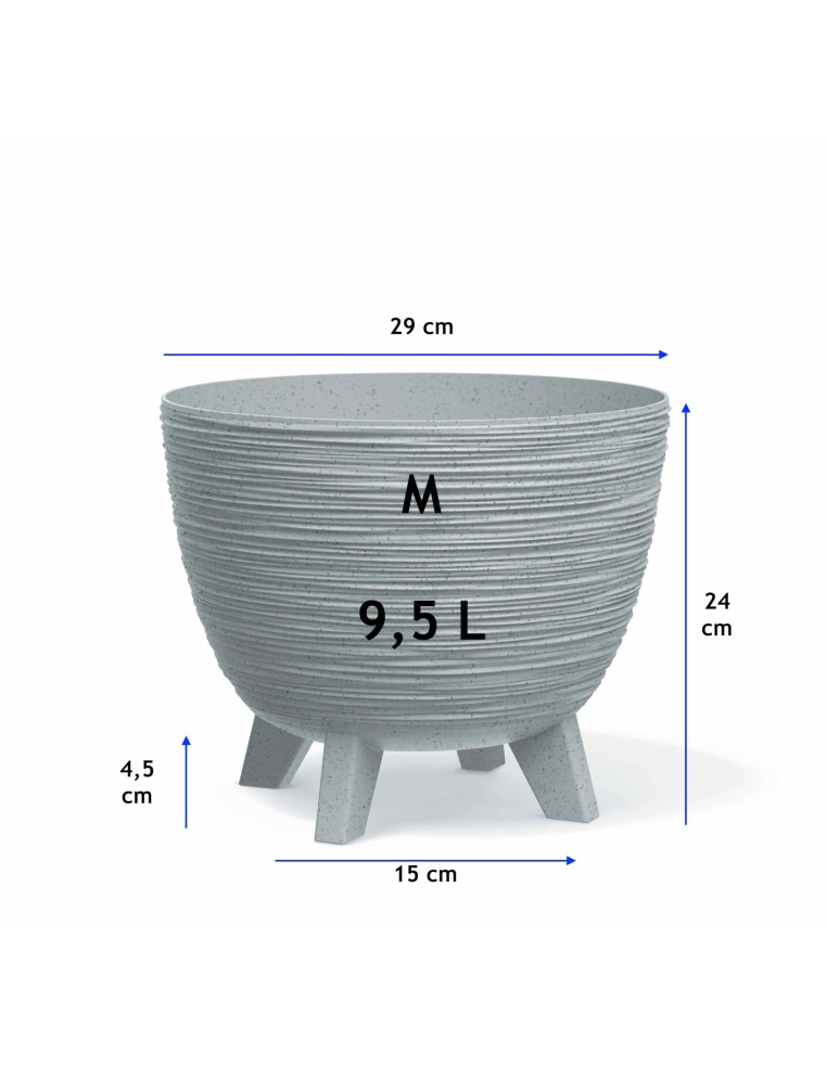 Bloempot rond M Ø29 × 24 cm geribbeld, 9,5 L – Grijs | Töpferkönig