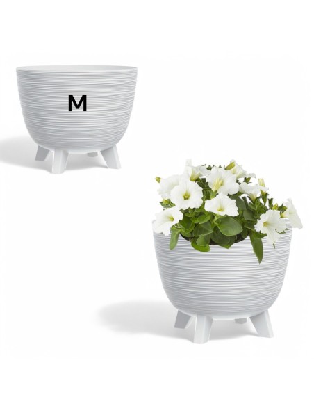 Maceta redonda M Ø29 × 24 cm estriada, 9,5 L – Blanco | Töpferkönig