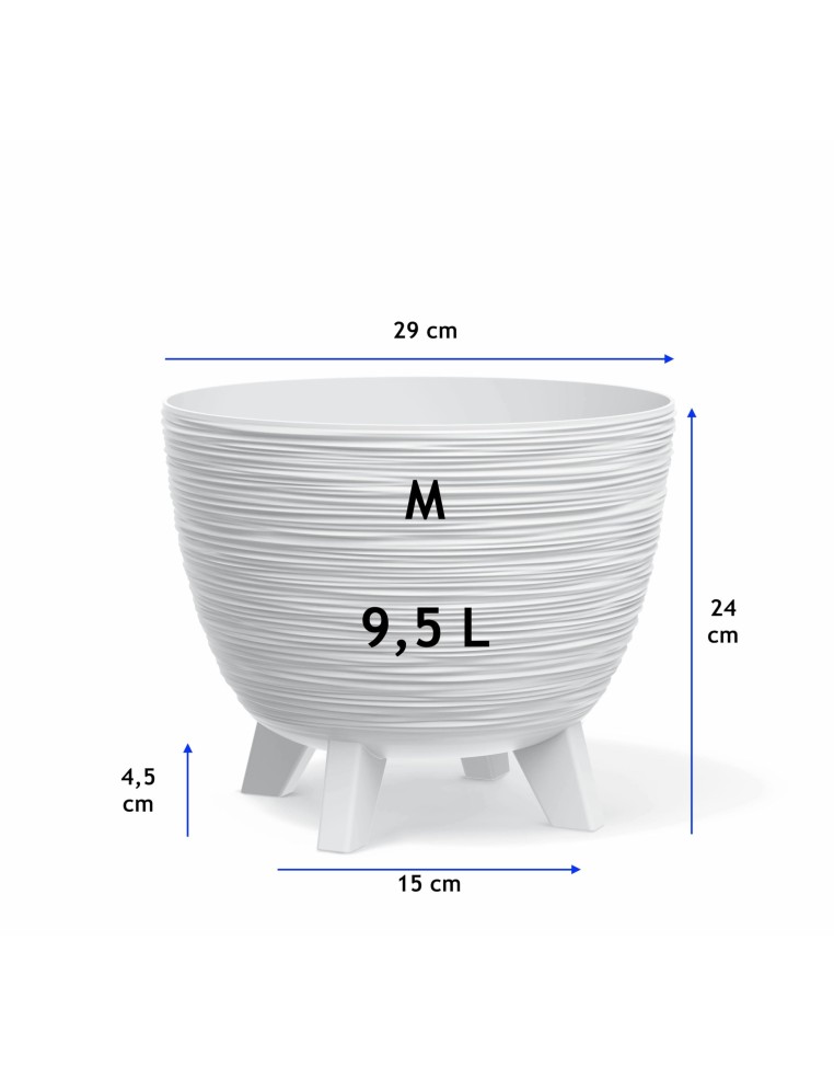Bloempot rond M Ø29 × 24 cm geribbeld, 9,5 L – Wit | Töpferkönig