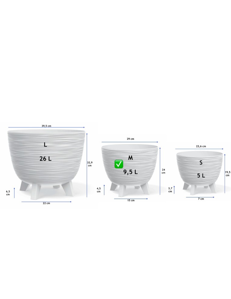 Vaso rotondo M Ø29 × 24 cm rigato, 9,5 L – Bianco | Töpferkönig
