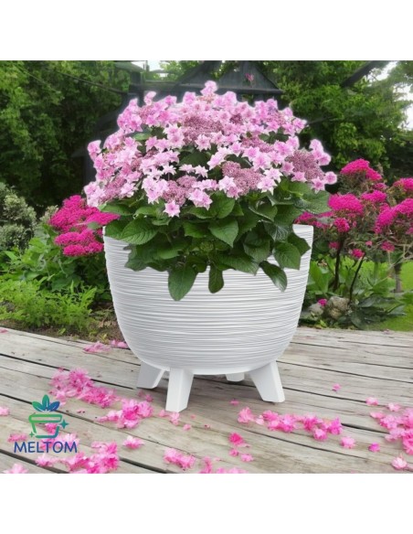Maceta redonda M Ø29 × 24 cm estriada, 9,5 L – Blanco | Töpferkönig