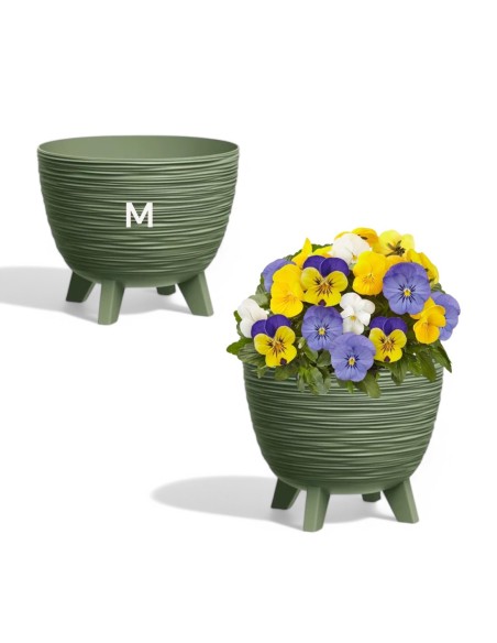 Bloempot rond M Ø29 × 24 cm geribbeld, 9,5 L – Groen | Töpferkönig
