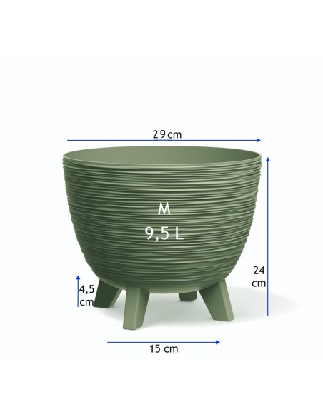 Bloempot rond M Ø29 × 24 cm geribbeld, 9,5 L – Groen | Töpferkönig