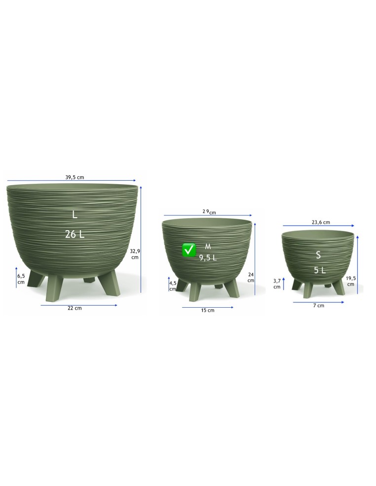 Bloempot rond M Ø29 × 24 cm geribbeld, 9,5 L – Groen | Töpferkönig