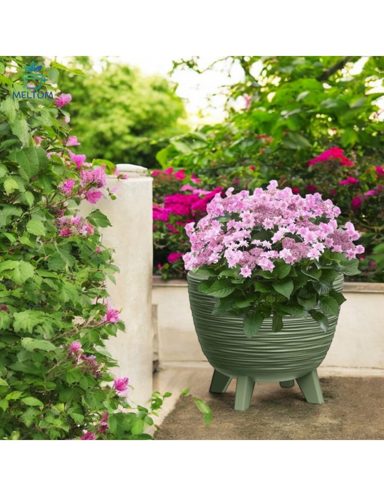 Blumentopf rund M Ø29 × 24 cm Gerillt, 9,5 L – Grün | Töpferkönig