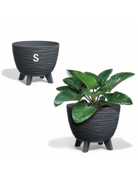 Blumentopf rund S Ø24 × 20 cm Gerillt, 26 L – Anthrazit | Töpferkönig