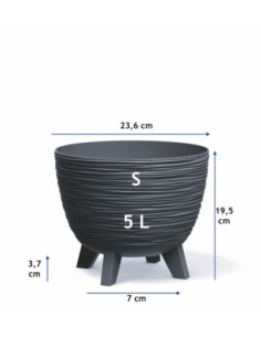 Blumentopf rund S Ø24 × 20 cm Gerillt, 26 L – Anthrazit | Töpferkönig 2