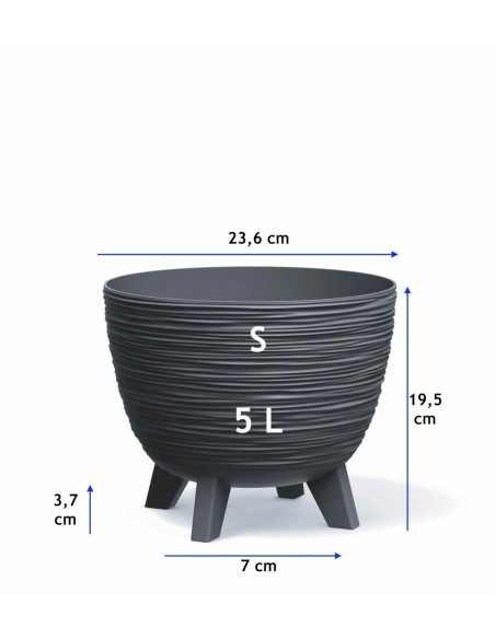 Vaso rotondo S Ø24 × 20 cm rigato, 26 L – Antracite | Töpferkönig