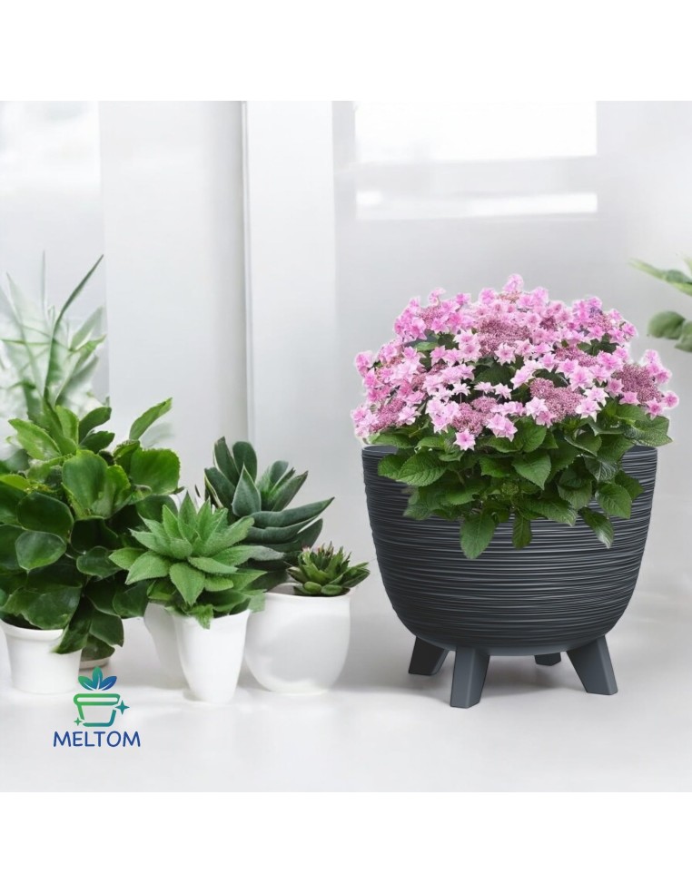 Maceta redonda S Ø24 × 20 cm estriada, 26 L – Antracita | Töpferkönig