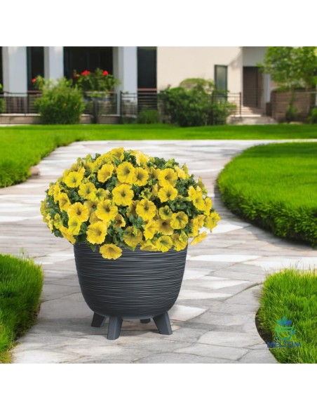 Bloempot rond S Ø24 × 20 cm geribbeld, 26 L – Antraciet | Töpferkönig