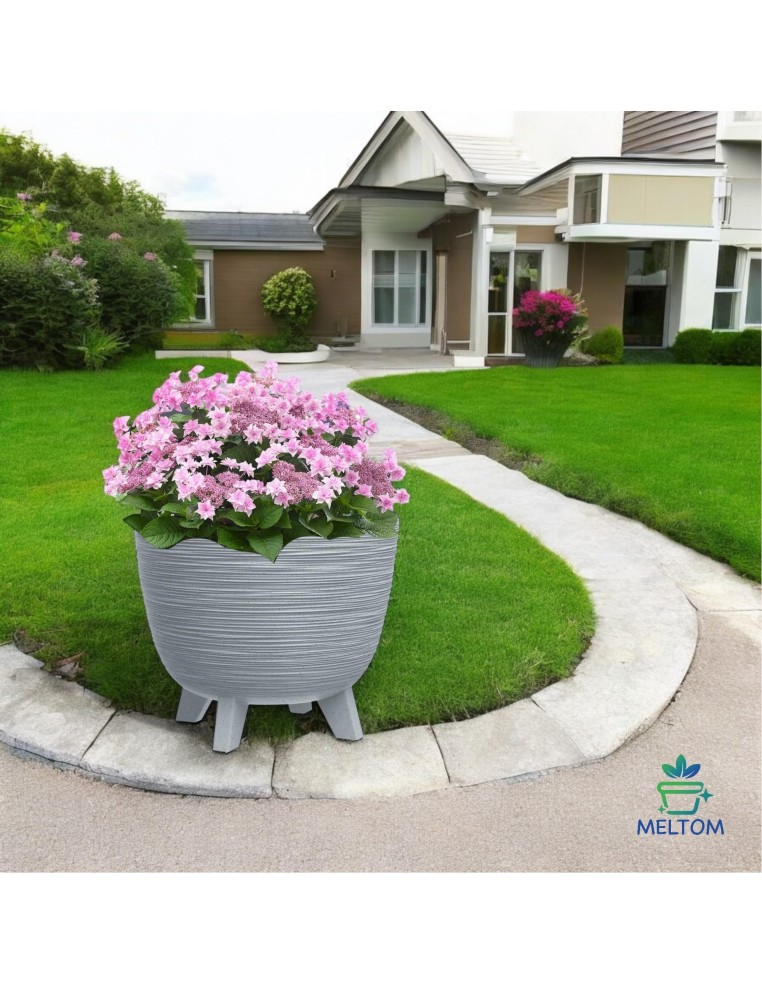 Bloempot rond S Ø24 × 20 cm geribbeld, 26 L – Grijs | Töpferkönig