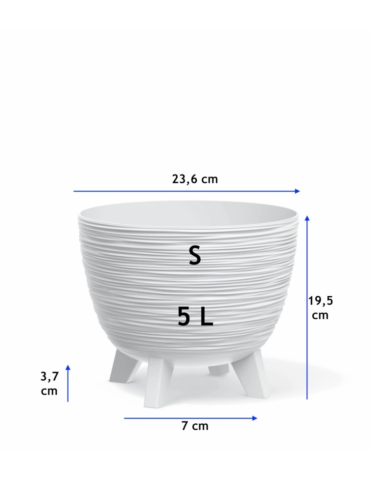 Bloempot rond S Ø24 × 20 cm geribbeld, 26 L – Wit | Töpferkönig