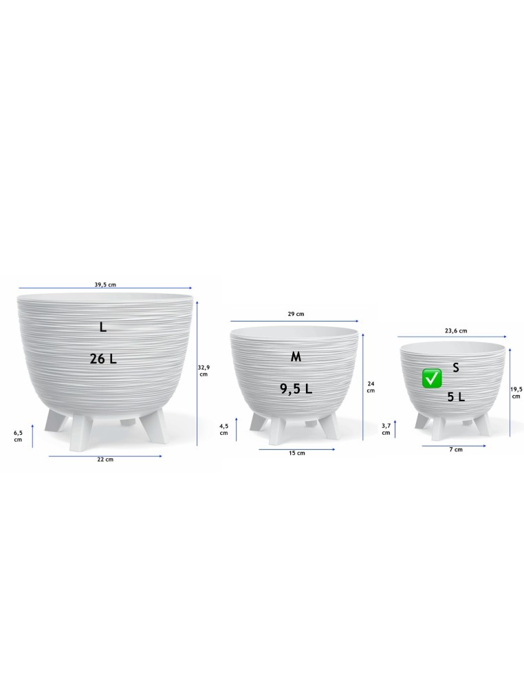 Maceta redonda S Ø24 × 20 cm estriada, 26 L – Blanco | Töpferkönig