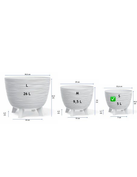 Bloempot rond S Ø24 × 20 cm geribbeld, 26 L – Wit | Töpferkönig