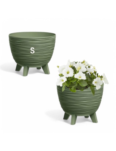 Pot de fleurs rond S Ø24 × 20 cm strié, 26 L – Vert | Töpferkönig