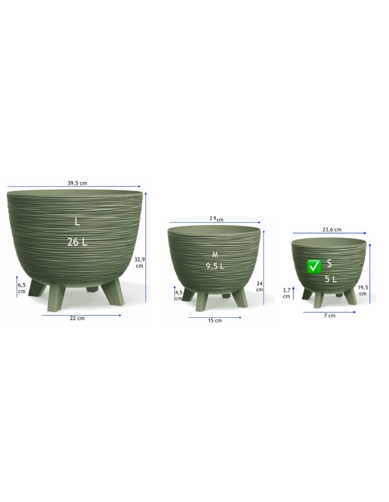 Pot de fleurs rond S Ø24 × 20 cm strié, 26 L – Vert | Töpferkönig