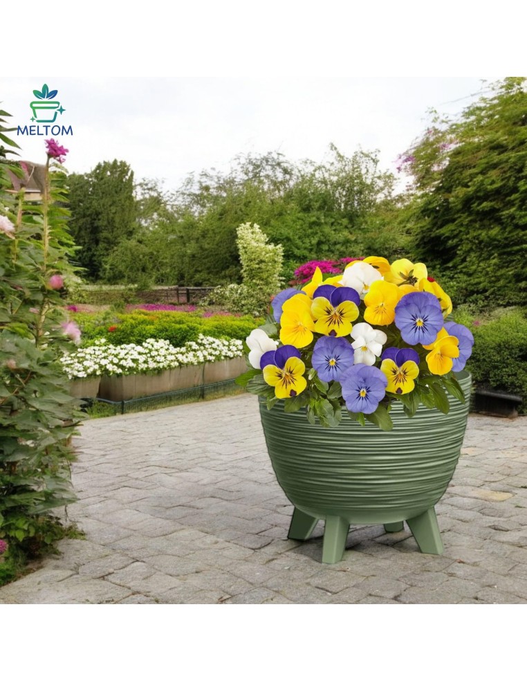 Bloempot rond S Ø24 × 20 cm geribbeld, 26 L – Groen | Töpferkönig