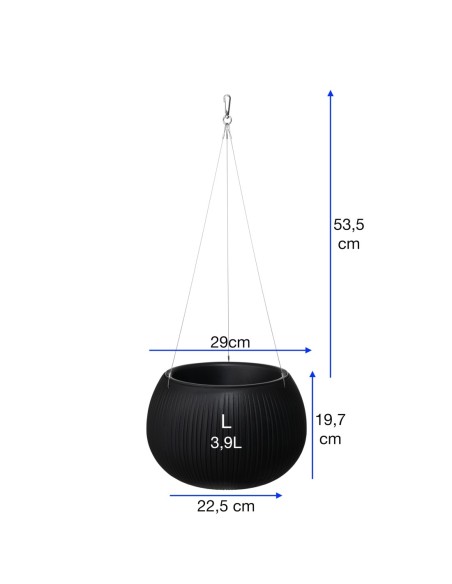 Suspension ronde L Ø29 × 20 cm aspect béton, 3,9 L – Noir | Töpferkönig
