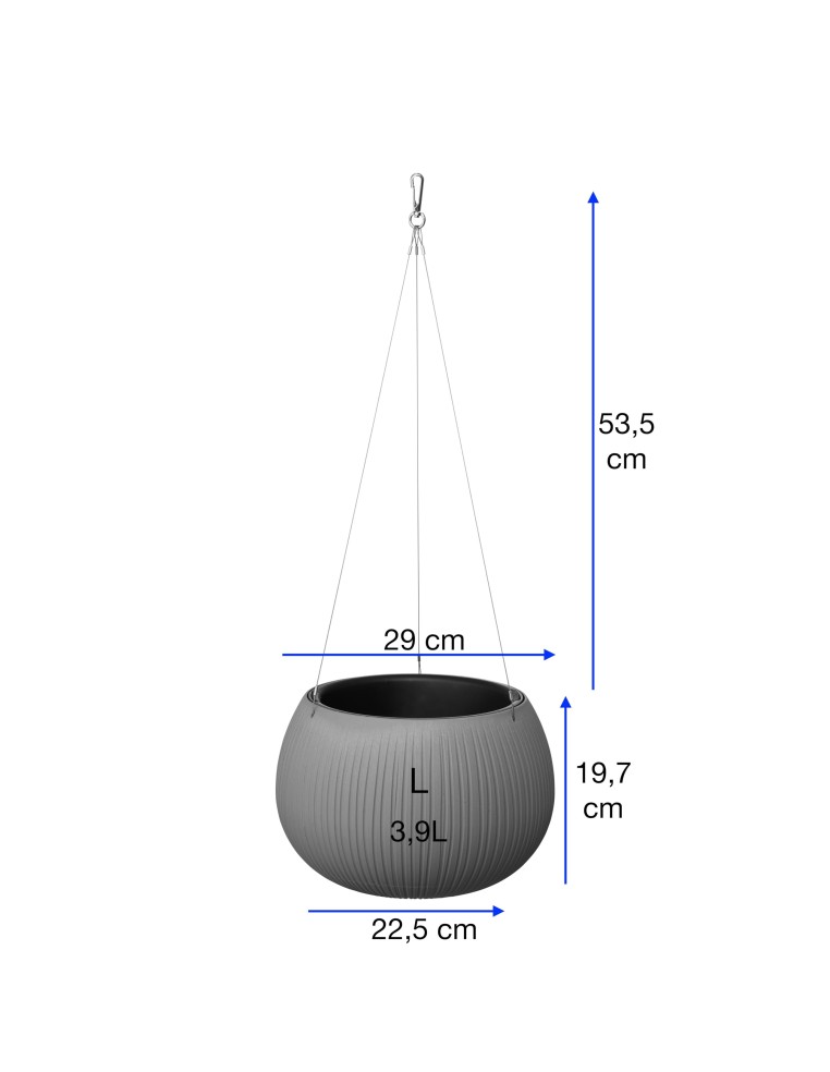 Hangpot rond L Ø29 × 20 cm betonlook, 3,9 L – Grijs | Töpferkönig