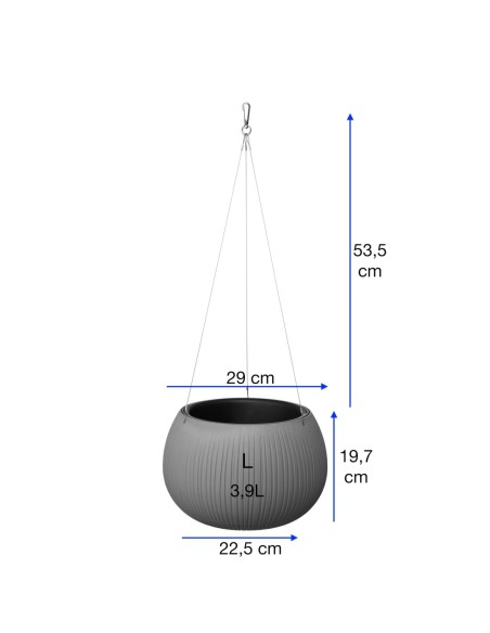 Vaso sospeso rotondo L Ø29 × 20 cm effetto cemento, 3,9 L – Grigio | Töpferkönig