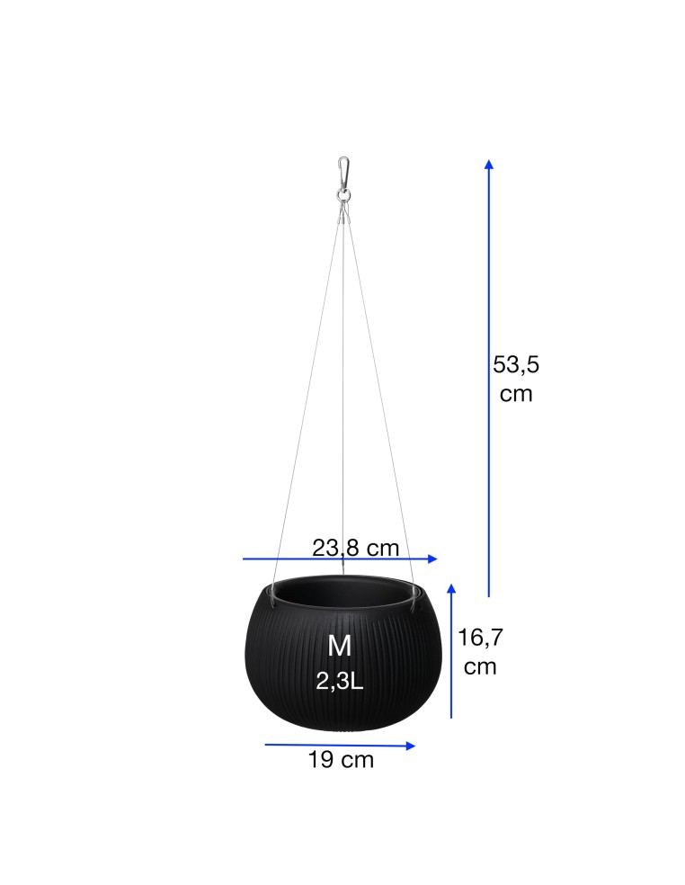 Maceta colgante redonda M Ø24 × 17 cm efecto hormigón, 2,3 L – Negro | Töpferkönig