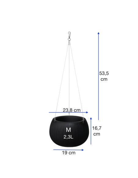 Hangpot rond M Ø24 × 17 cm betonlook, 2,3 L – Zwart | Töpferkönig
