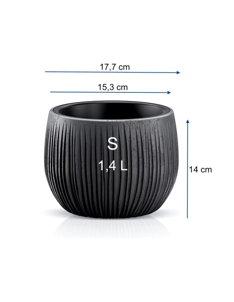 Blumentopf rund S Ø18 × 14 cm Beton-Optik, 1,4 L – Schwarz | Töpferkönig