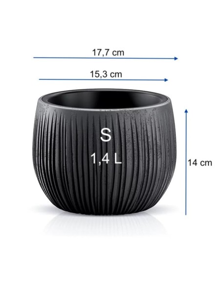 Pot de fleurs rond S Ø18 × 14 cm aspect béton, 1,4 L – Noir | Töpferkönig