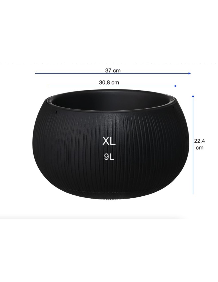 Cuenco para plantas redondo XL Ø37 × 22 cm efecto hormigón, 9 L – Negro | Töpferkönig