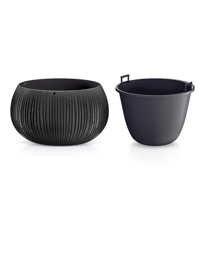 Ciotola per piante rotonda XL Ø37 × 22 cm effetto cemento, 9 L – Nero | Töpferkönig