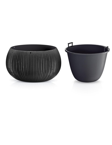 Cuenco para plantas redondo XL Ø37 × 22 cm efecto hormigón, 9 L – Negro | Töpferkönig