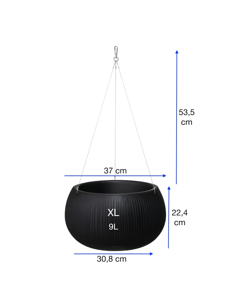 Suspension ronde XL Ø37 × 22 cm aspect béton, 9 L – Noir | Töpferkönig
