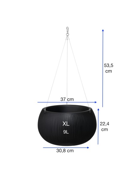 Hangpot rond XL Ø37 × 22 cm betonlook, 9 L – Zwart | Töpferkönig