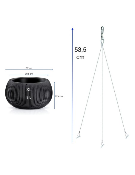 Vaso sospeso rotondo XL Ø37 × 22 cm effetto cemento, 9 L – Nero | Töpferkönig