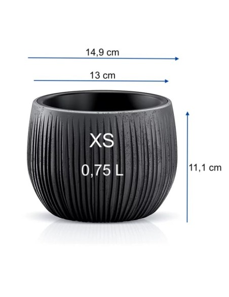 Cuenco para plantas redondo XS Ø15 × 11 cm efecto hormigón, 0,8 L – Negro | Töpferkönig