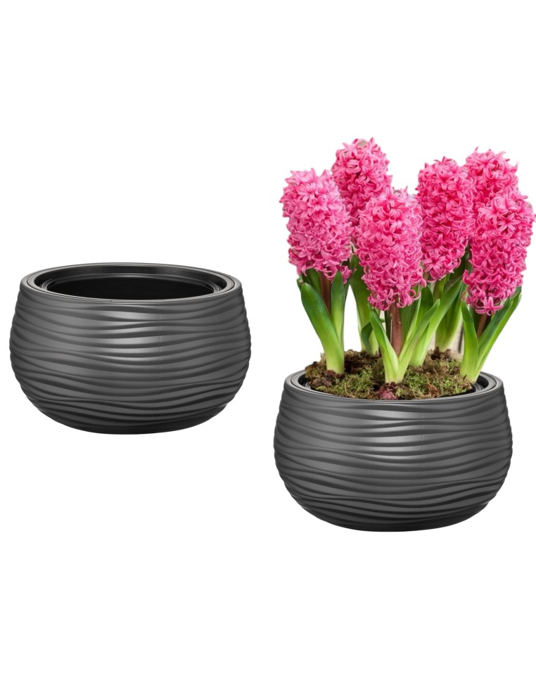 Cuenco para plantas redondo S Ø32 × 20 cm relieve ondulado, 12,8 L – Antracita | Töpferkönig