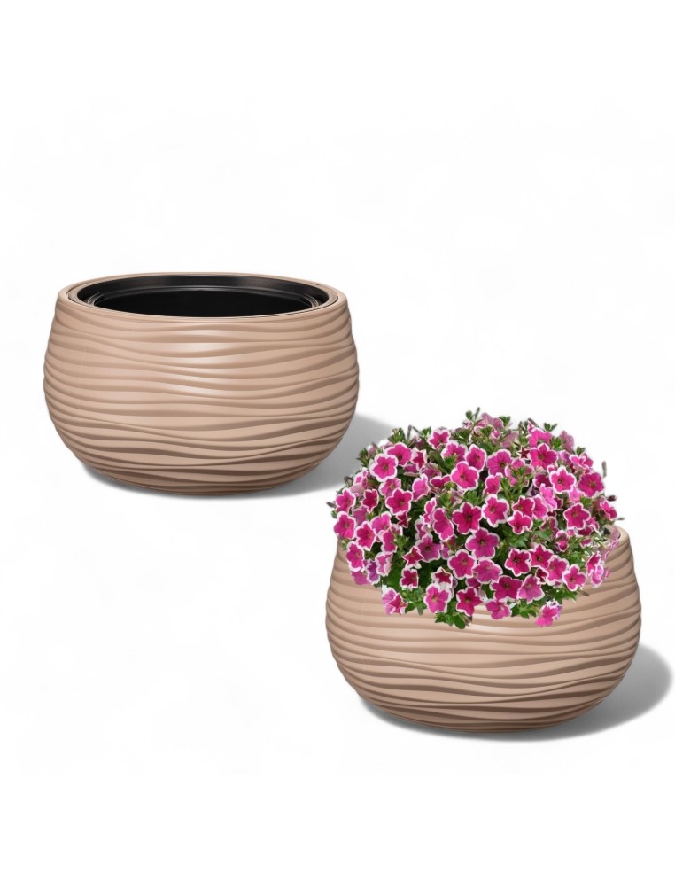 Vasque ronde S Ø32 × 20 cm à relief ondulé, 12,8 L – Taupe | Töpferkönig