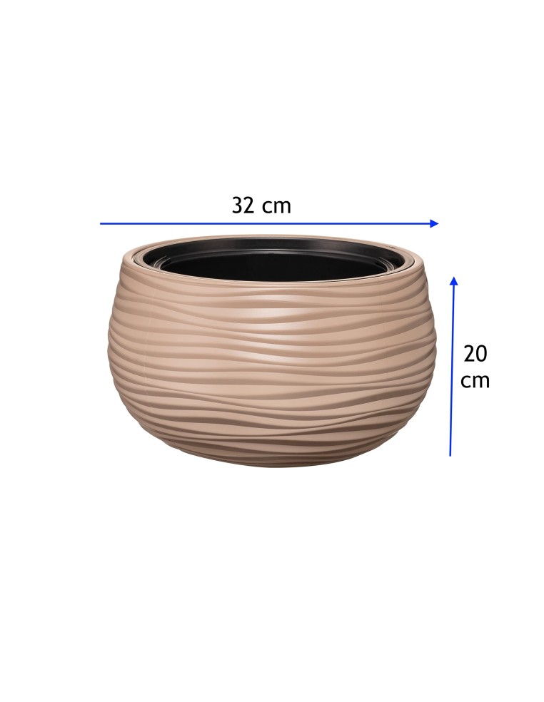 Ciotola per piante rotonda S Ø32 × 20 cm rilievo a onde, 12,8 L – Tortora | Töpferkönig