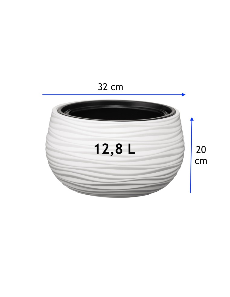 Cuenco para plantas redondo S Ø32 × 20 cm relieve ondulado, 12,8 L – Blanco | Töpferkönig