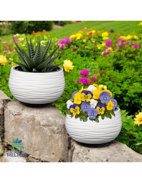 Cuenco para plantas redondo S Ø32 × 20 cm relieve ondulado, 12,8 L – Blanco | Töpferkönig
