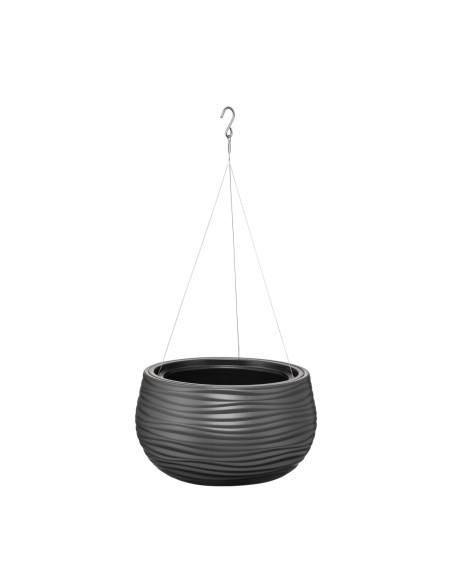 Blumenampel rund S Ø32 × 20 cm Wellenrelief, 12,8 L – Anthrazit | Töpferkönig