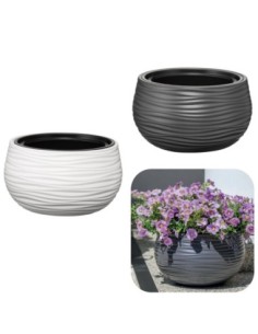 Blumenampel rund S Ø32 × 20 cm Wellenrelief, 12,8 L – Anthrazit | Töpferkönig 2