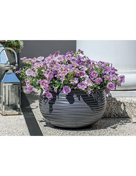 Blumenampel rund S Ø32 × 20 cm Wellenrelief, 12,8 L – Anthrazit | Töpferkönig