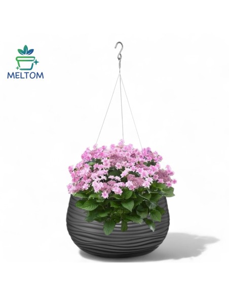 Vaso sospeso rotondo S Ø32 × 20 cm rilievo a onde, 12,8 L – Antracite | Töpferkönig